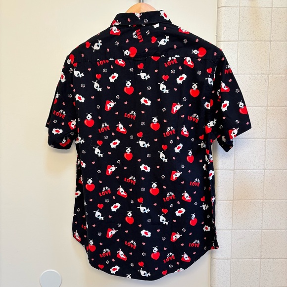 Denim & Flower Men’s Black Shirt with Hearts Puppy Dogs Love XL NWT - Picture 6 of 11